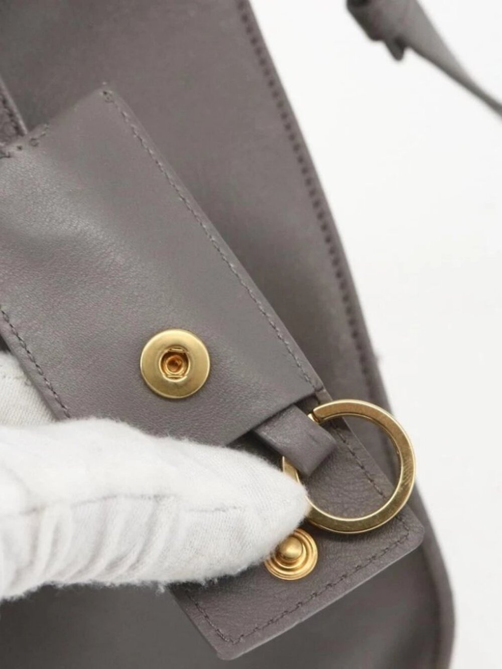SAINT LAURENT Petit Cabas Hand Bag Leather 2way Gray Gold Auth - Picture 7 of 15